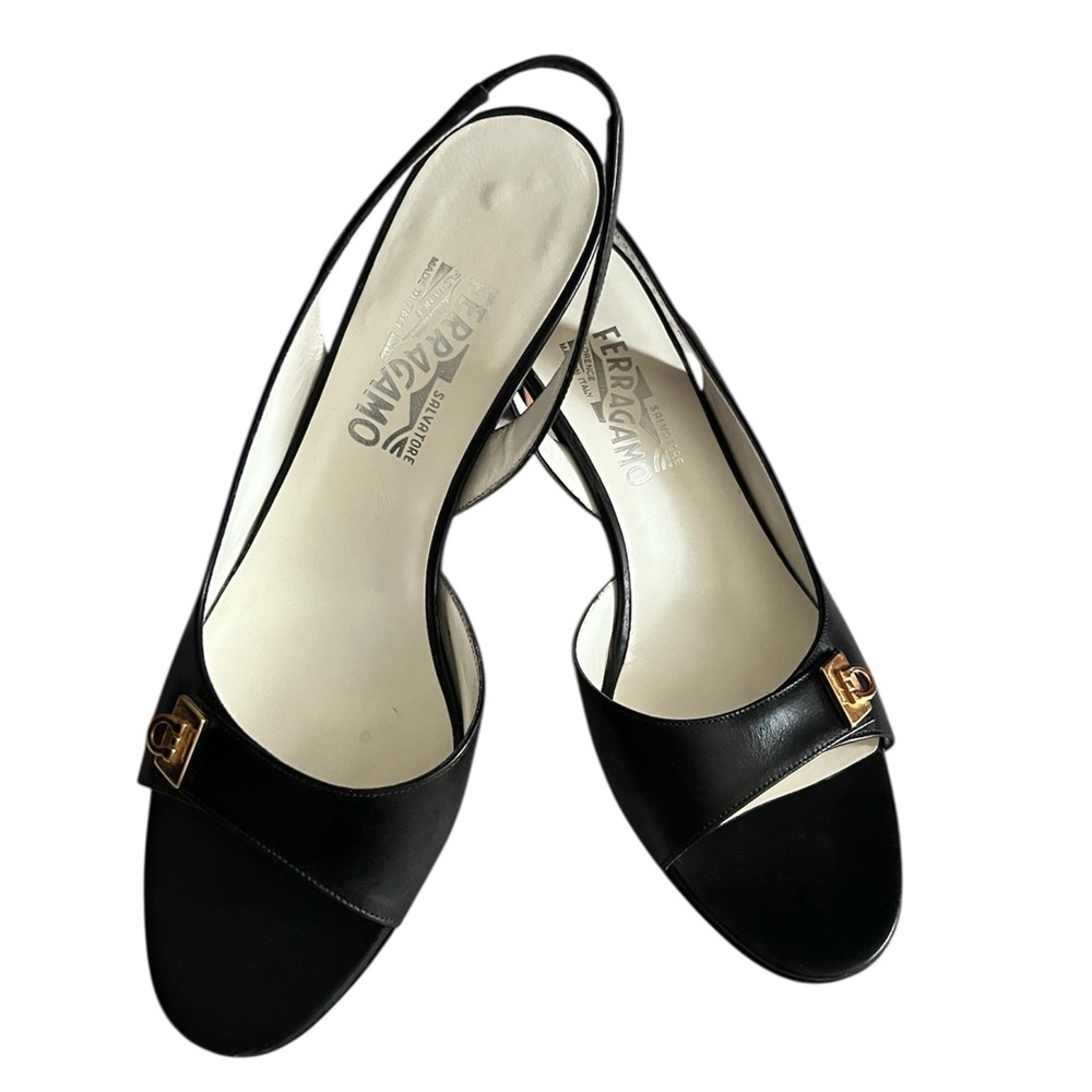 Salvatore Ferragamo Black Leather Slingback Shoes